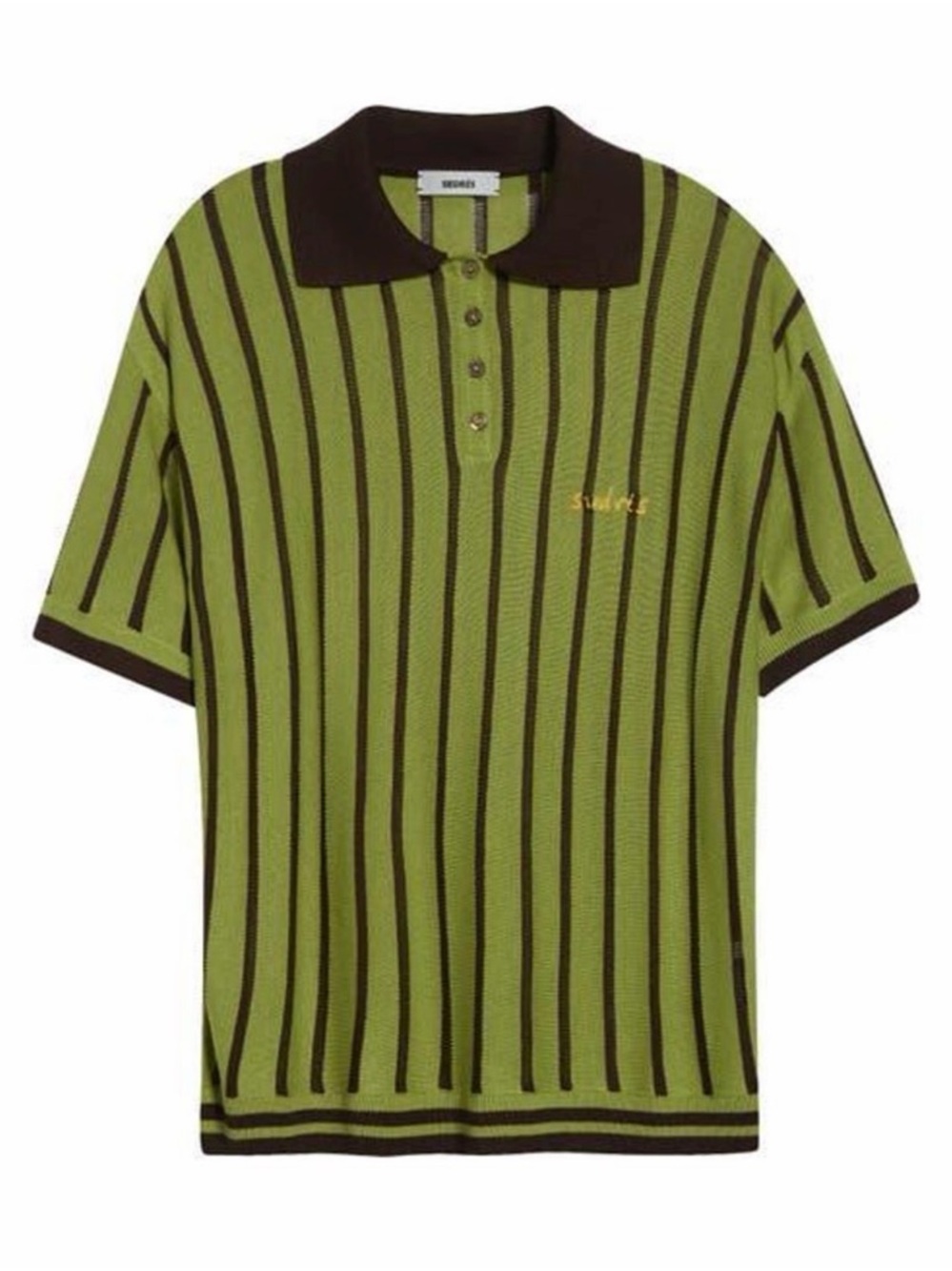 SIEDRES Olive Green and Dark Brown Striped Polo